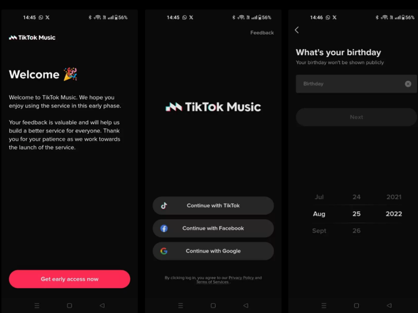 Página de Boas-vindas do TikTok Music